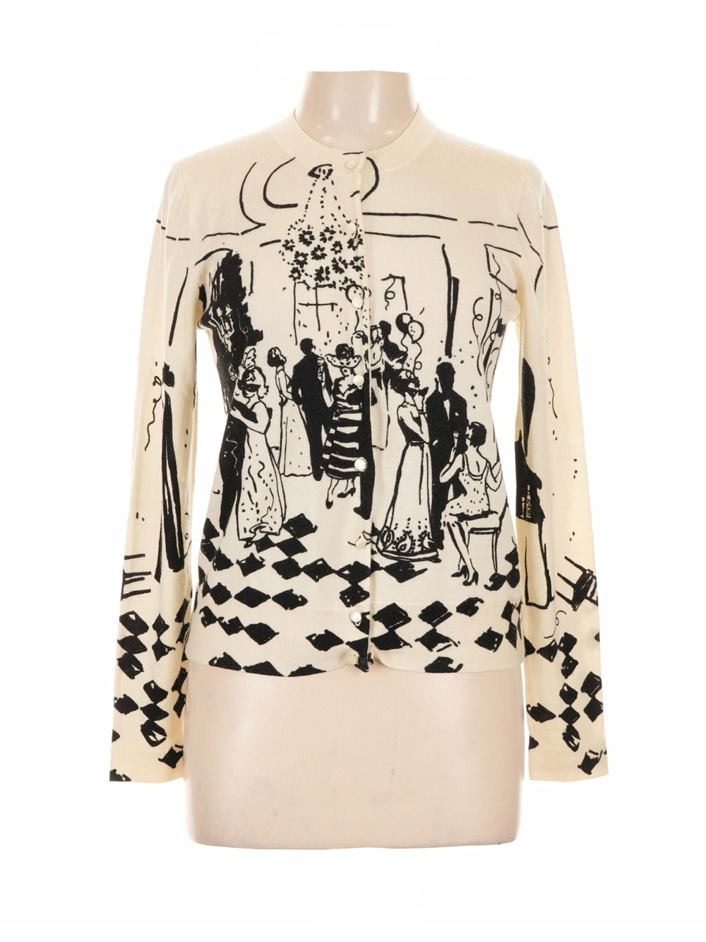 Vintage 2007 J.Crew 100% Merino Wool Ballroom Graphic Sweater Ivory L